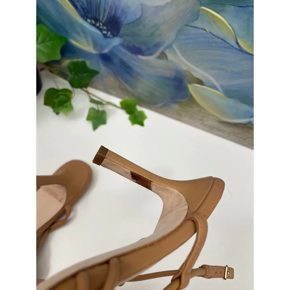 Loeffler Randall Mareka Leather Strappy Slingback Stiletto Heels in Dune Size 8
